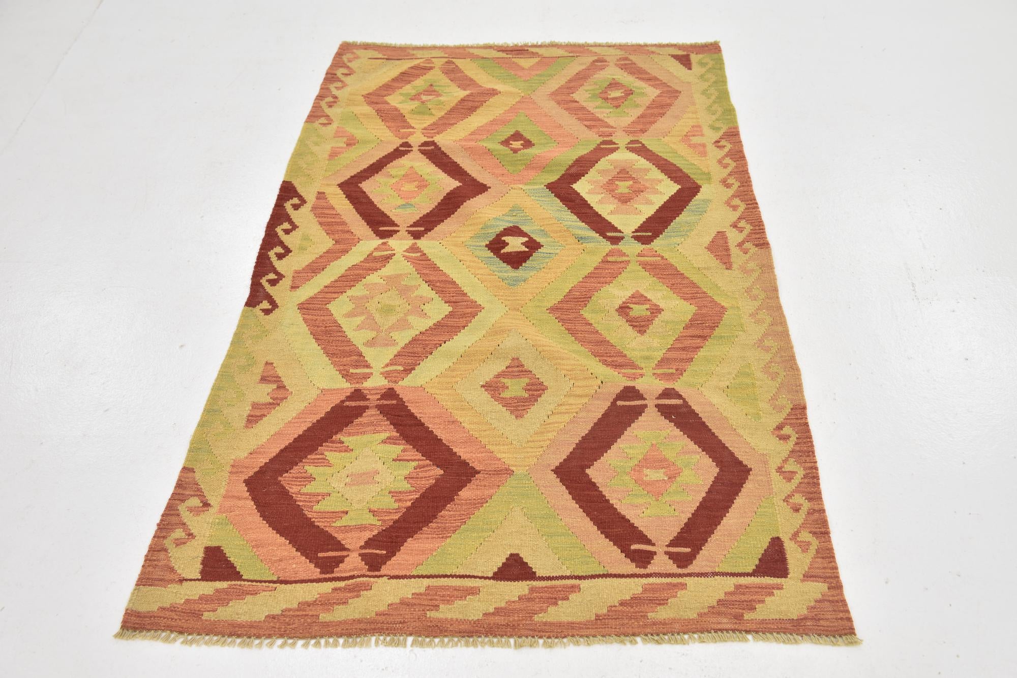 3' 4 x 5' 3 Hand Woven Kilim Waziri Wool Rug