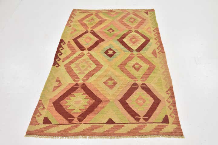 3' 4 x 5' 3 Hand Woven Kilim Waziri Wool Rug