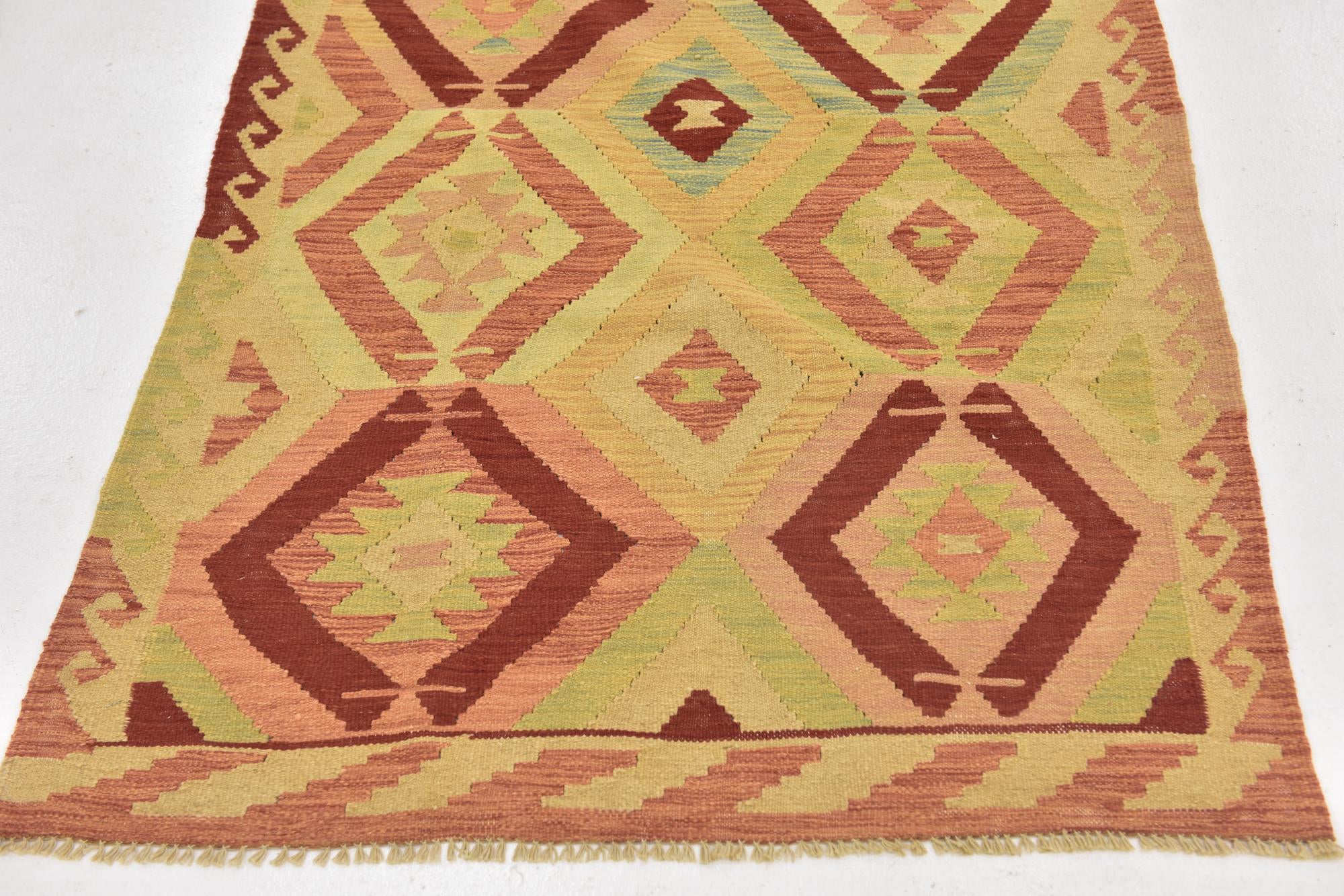 3' 4 x 5' 3 Hand Woven Kilim Waziri Wool Rug