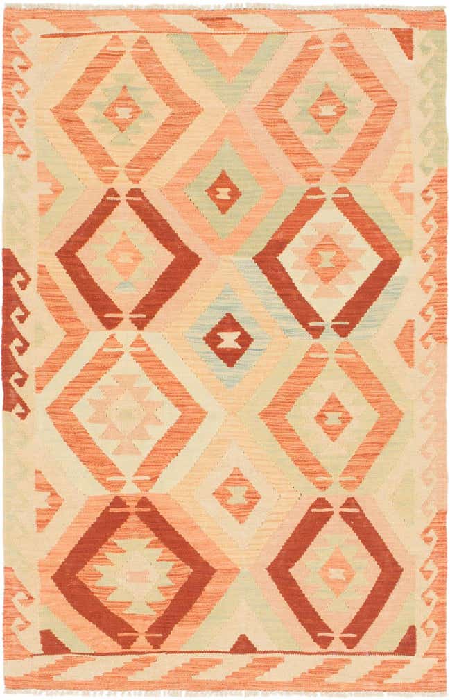 3' 4 x 5' 3 Hand Woven Kilim Waziri Wool Rug