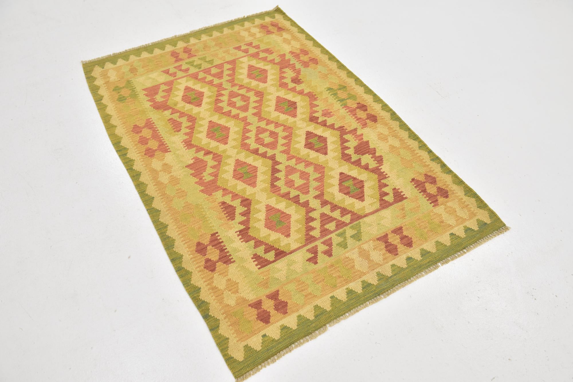 3' 4 x 5' Hand Woven Kilim Waziri Wool Rug