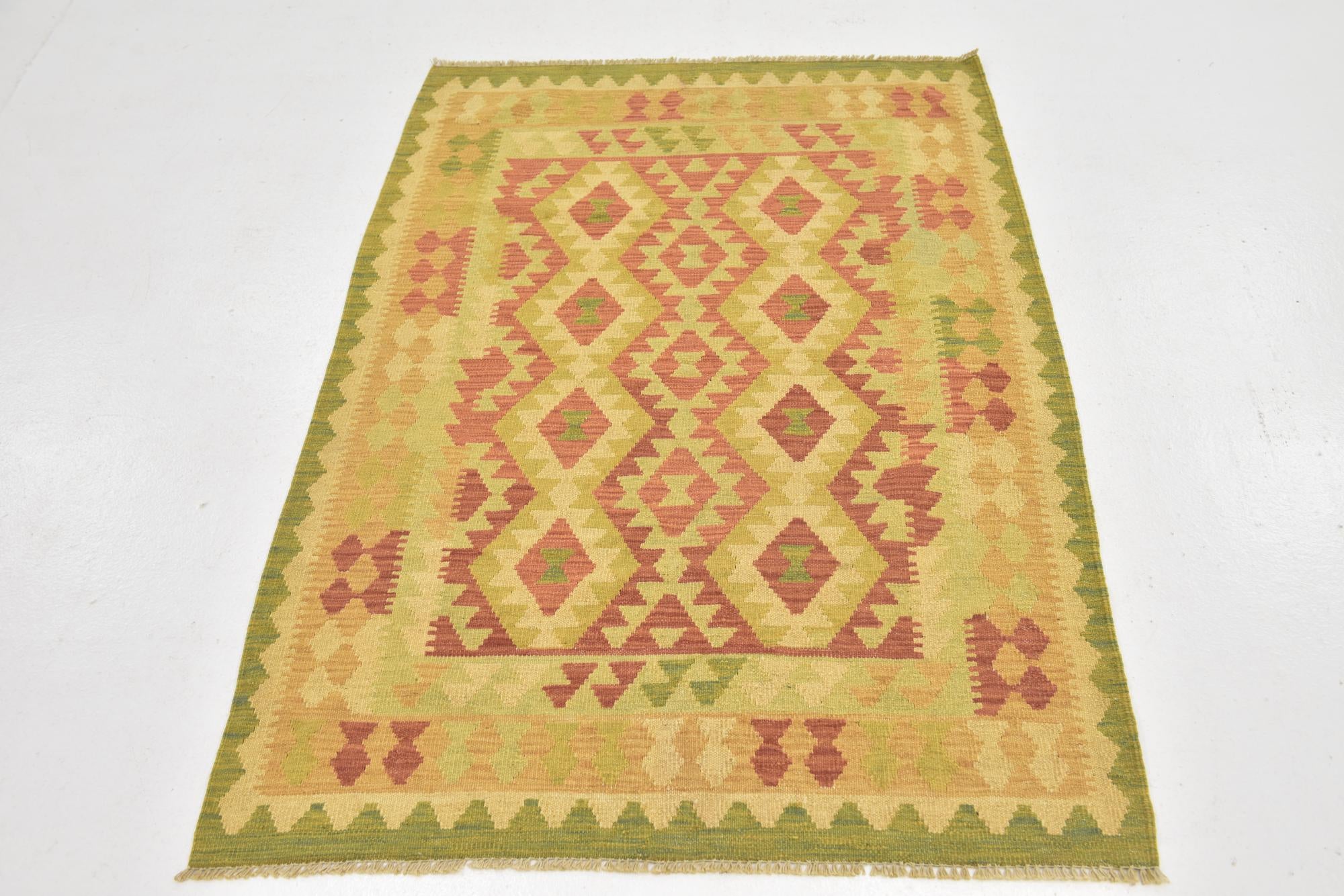 3' 4 x 5' Hand Woven Kilim Waziri Wool Rug