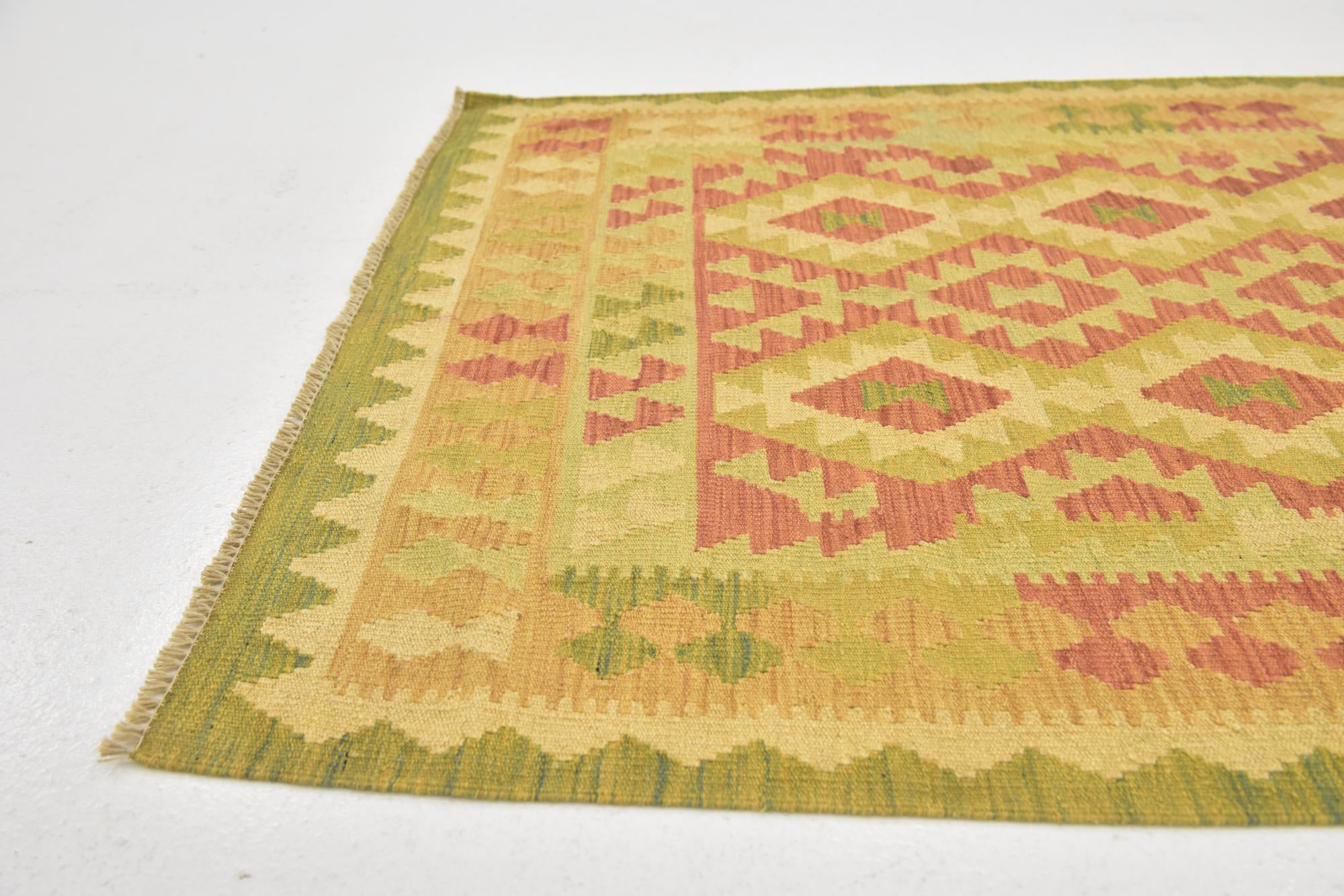 3' 4 x 5' Hand Woven Kilim Waziri Wool Rug