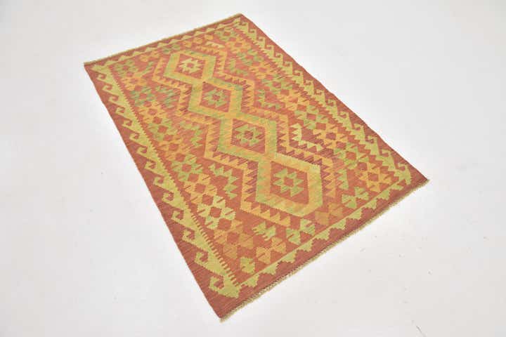 3' 2 x 4' 10 Hand Woven Kilim Waziri Wool Rug