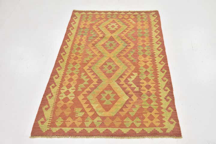 3' 2 x 4' 10 Hand Woven Kilim Waziri Wool Rug