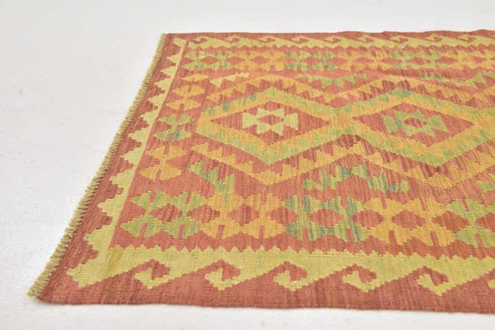 3' 2 x 4' 10 Hand Woven Kilim Waziri Wool Rug