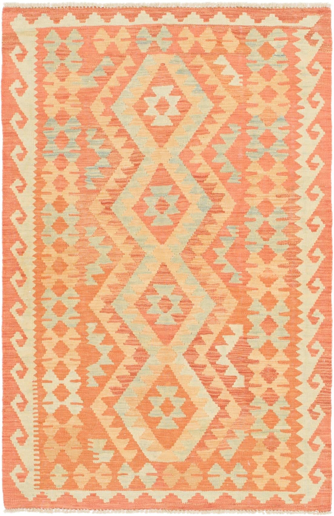 3' 2 x 4' 10 Hand Woven Kilim Waziri Wool Rug