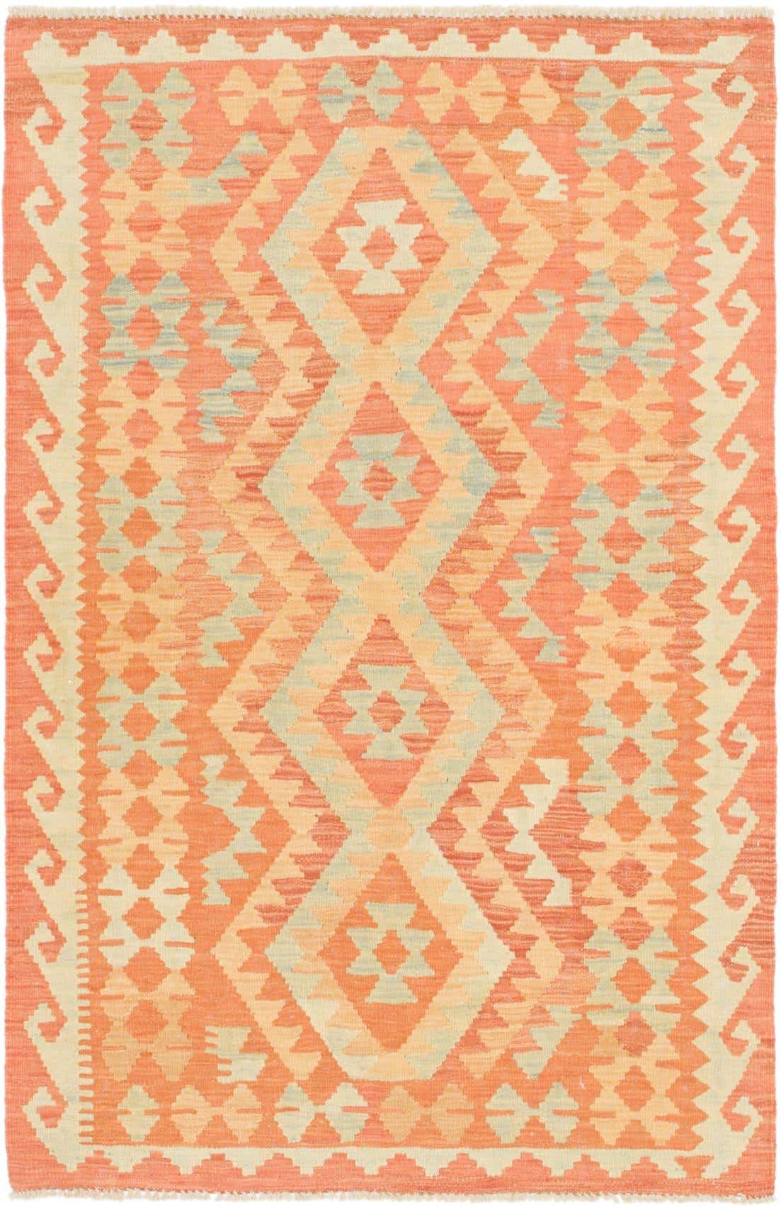 3' 2 x 4' 10 Hand Woven Kilim Waziri Wool Rug