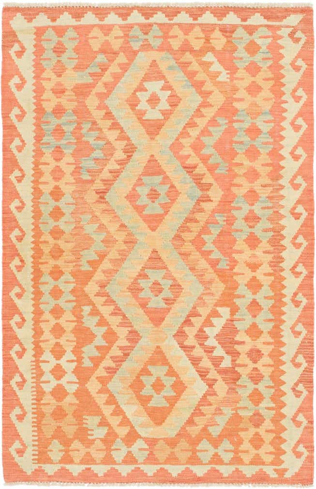 3' 2 x 4' 10 Hand Woven Kilim Waziri Wool Rug