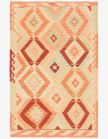 3' 4 x 5' 3 Hand Woven Kilim Waziri Wool Rug