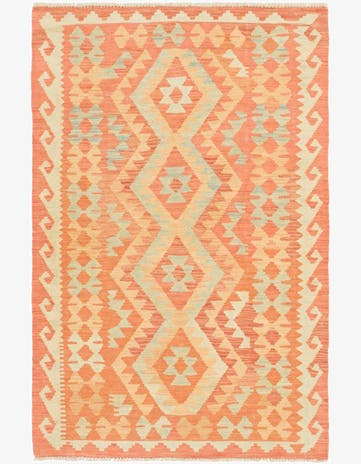 3' 2 x 4' 10 Hand Woven Kilim Waziri Wool Rug