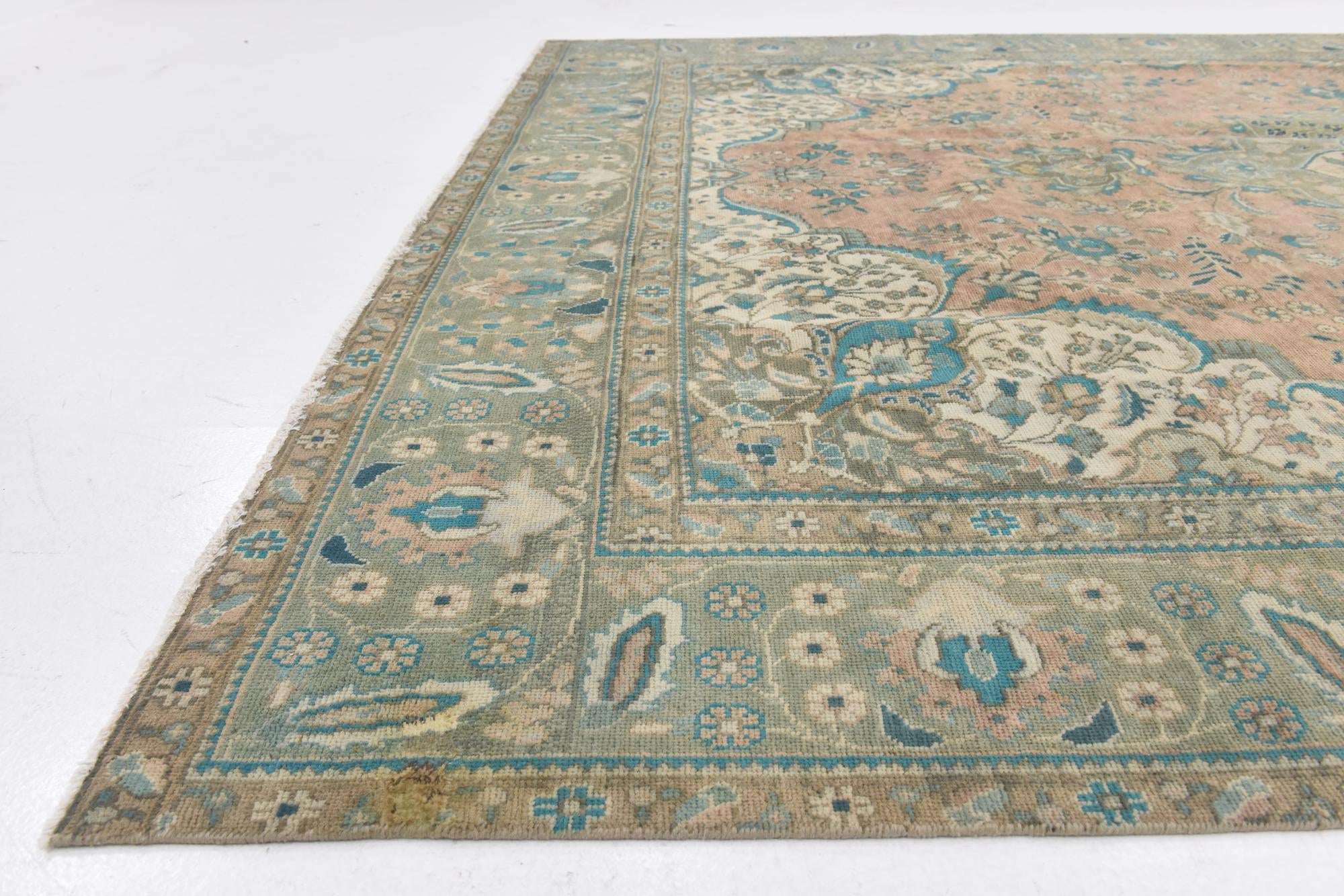 9' 1 x 13' Hand Knotted Ultra Vintage Persian Wool Rug
