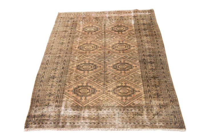 Detail image of 4' 1 x 5' Hand Knotted Ultra Vintage Persian Wool Rug