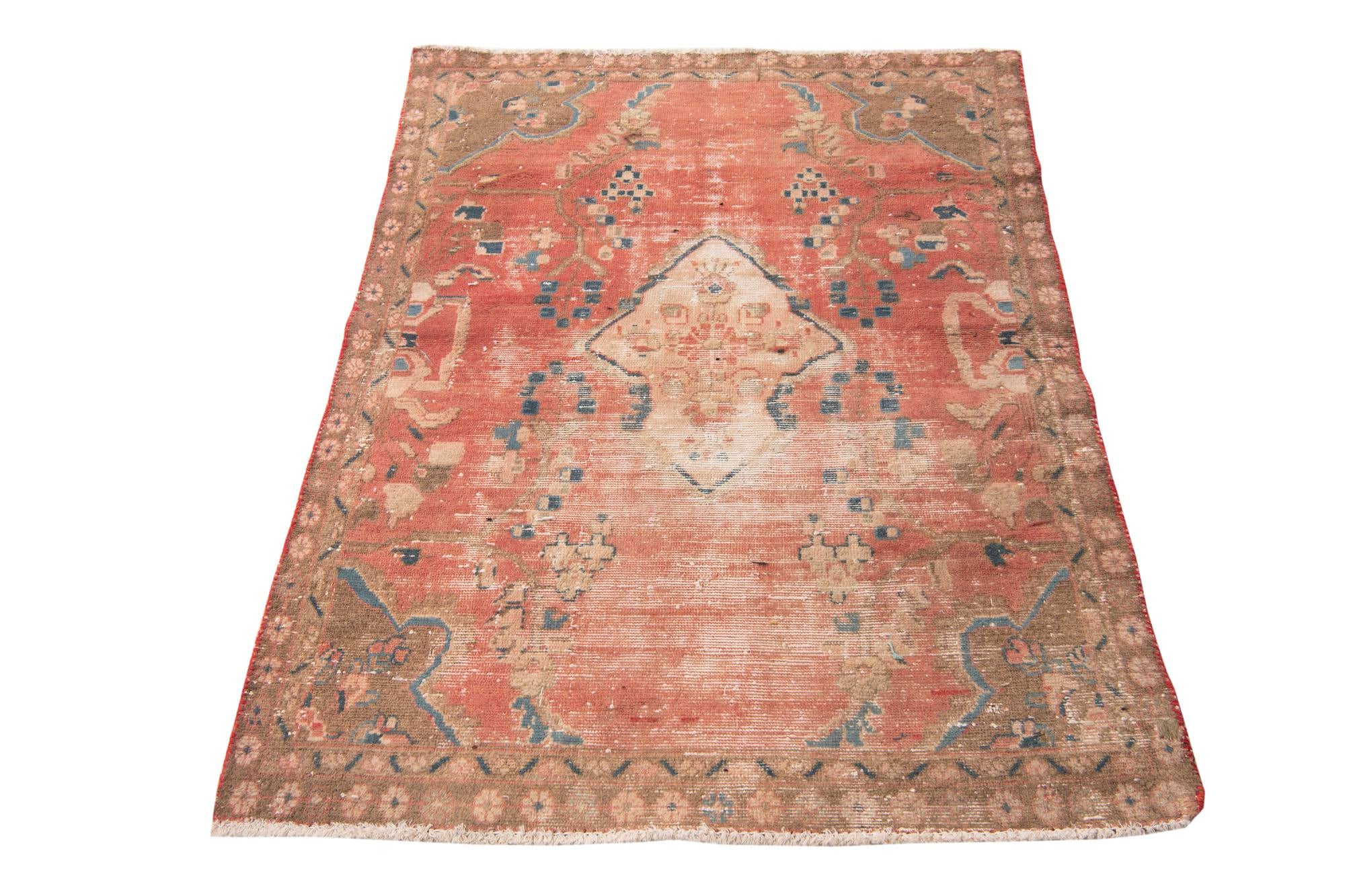 3' 4 x 4' 6 Hand Knotted Ultra Vintage Persian Wool Rug