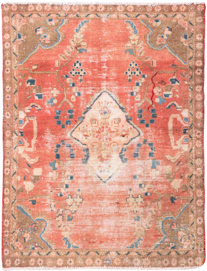 3' 4 x 4' 6 Hand Knotted Ultra Vintage Persian Wool Rug