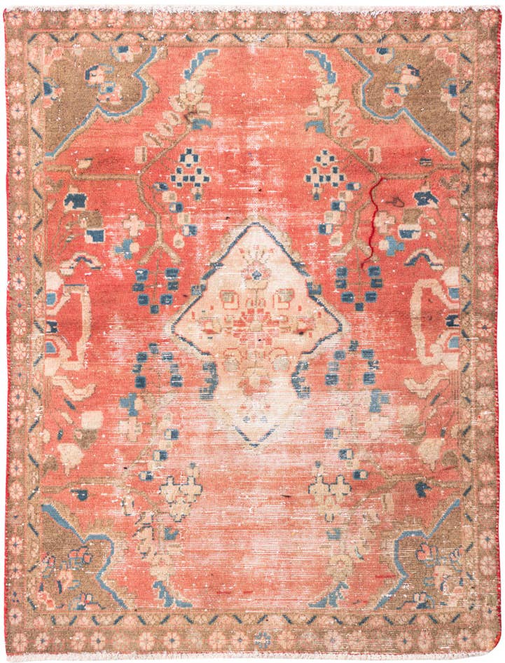 Detail image of 3' 4 x 4' 6 Hand Knotted Ultra Vintage Persian Wool Rug