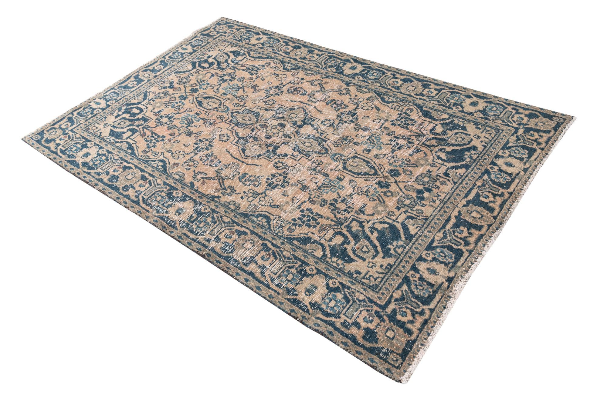 4' 1 x 6' 2 Hand Knotted Ultra Vintage Persian Wool Rug