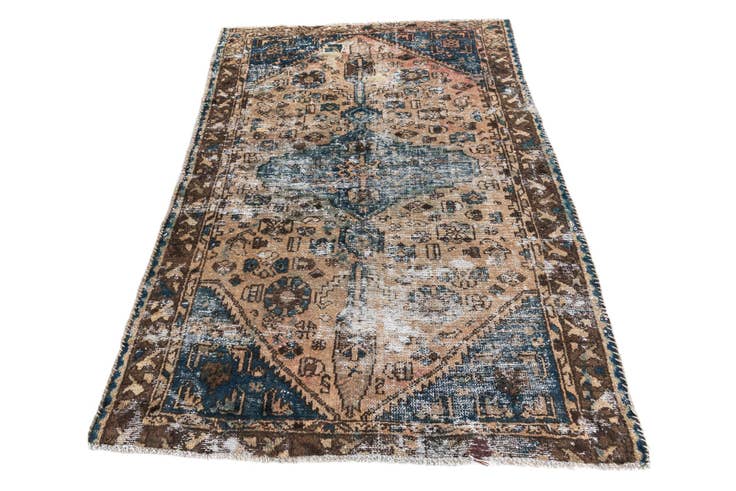Detail image of 4' 1 x 6' Hand Knotted Ultra Vintage Persian Wool Rug