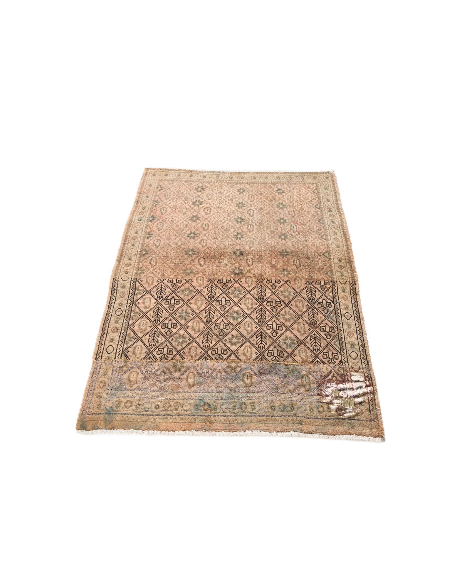 3' 5 x 4' 4 Hand Knotted Ultra Vintage Persian Wool Rug
