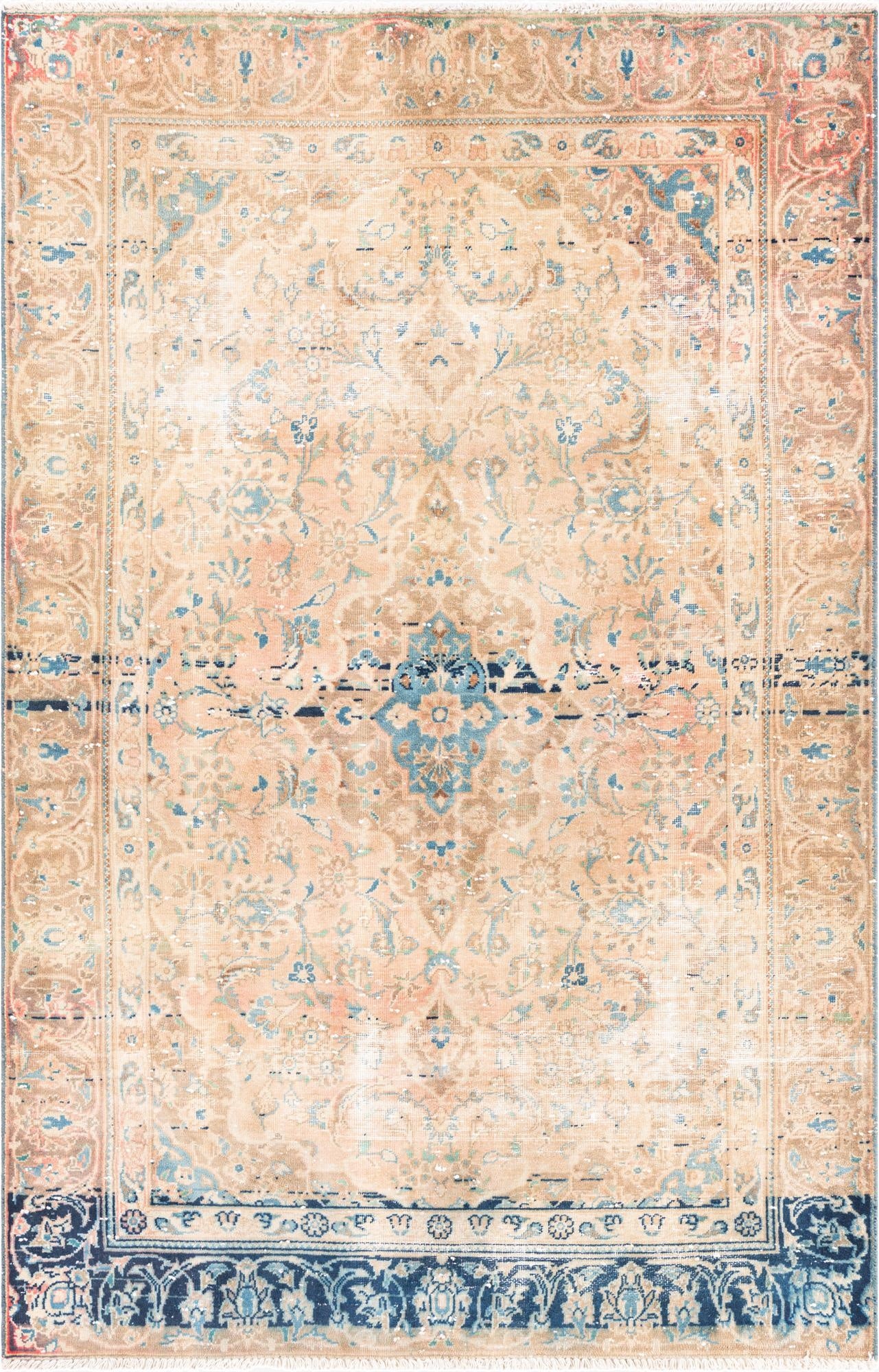 4' 2 x 6' 5  Hand Knotted Ultra Vintage Persian Wool Rug