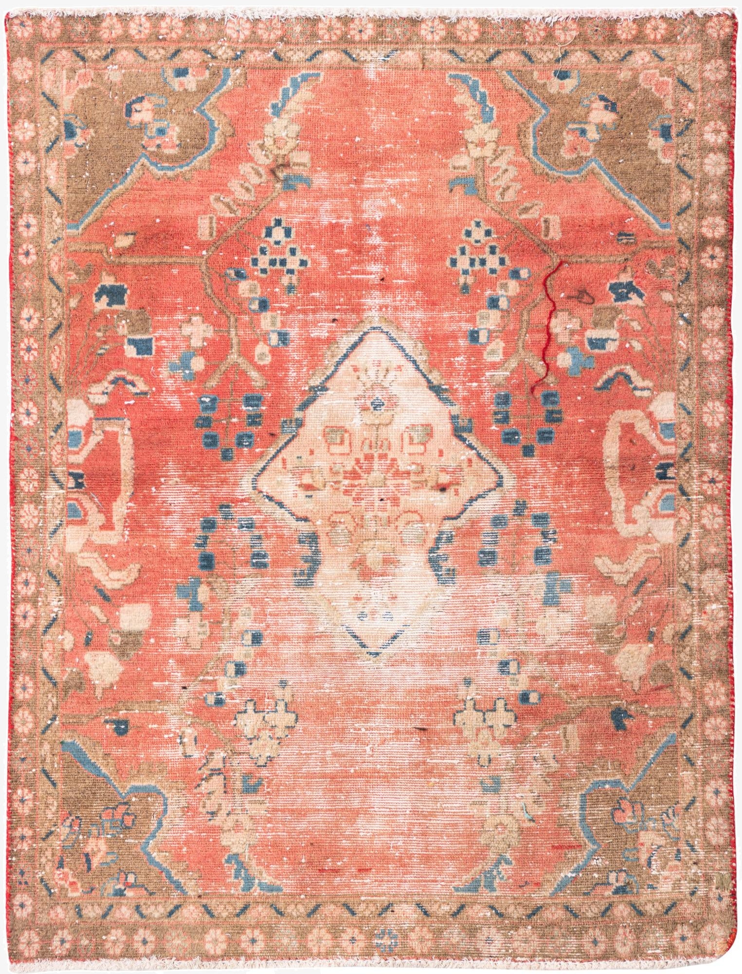3' 4 x 4' 6  Hand Knotted Ultra Vintage Persian Wool Rug