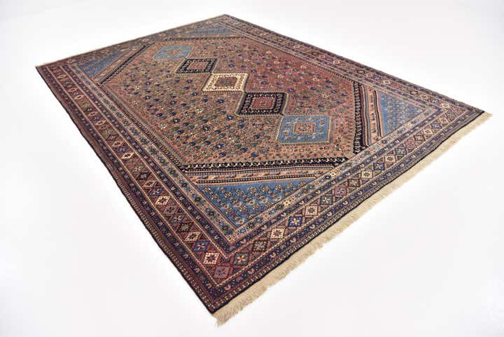 7' x 9' 7 Hand Knotted Yalameh Persian Wool Rug