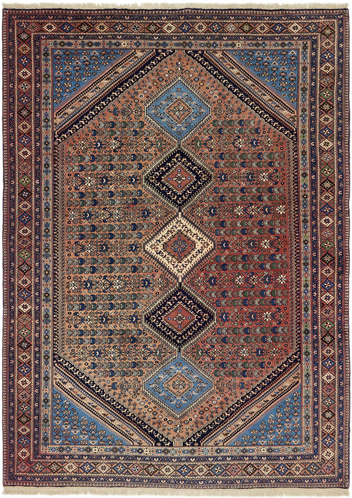 7' x 9' 7 Hand Knotted Yalameh Persian Wool Rug