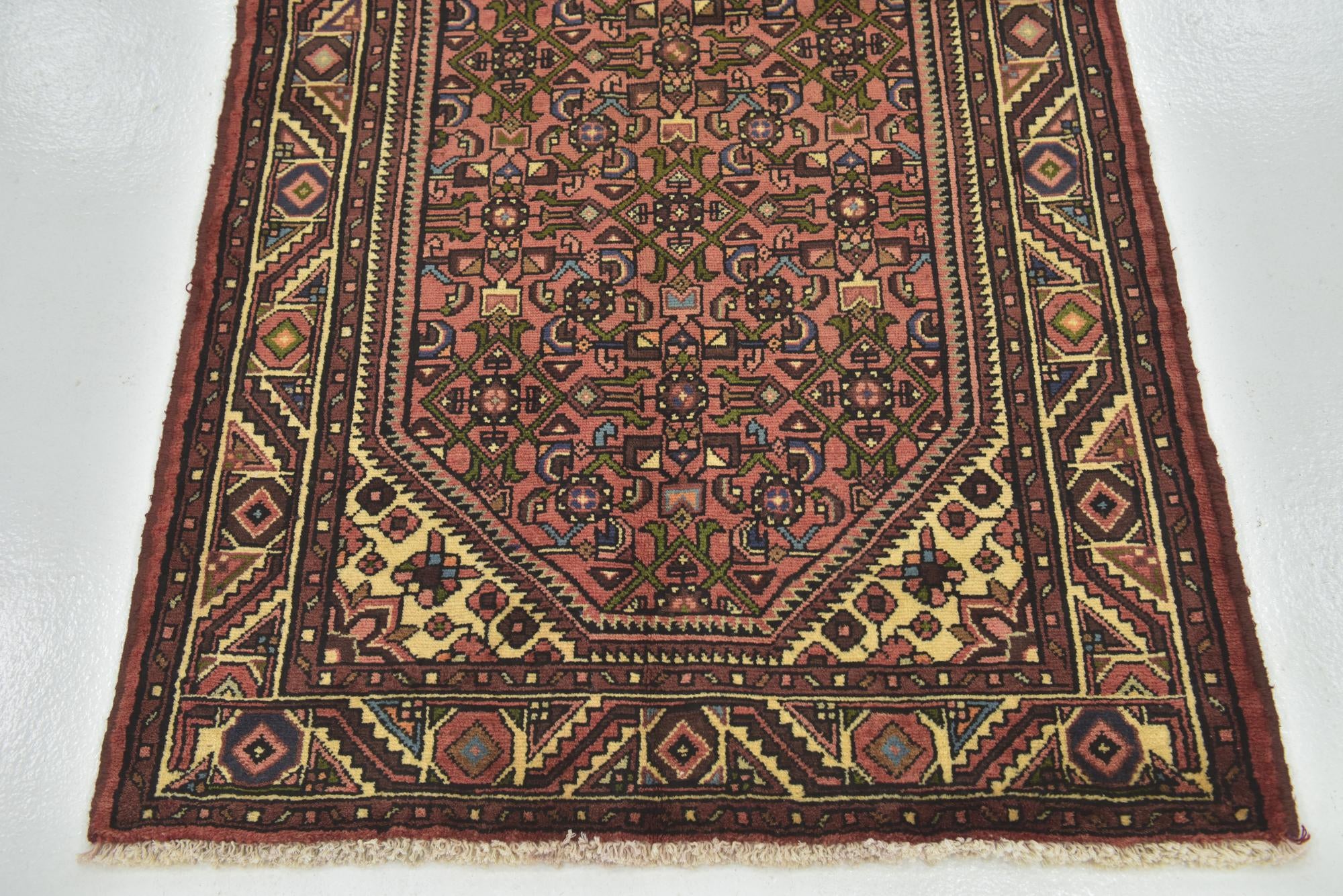 3' 5 x 10' Hand Knotted Hossainabad Persian Wool Runner Rug