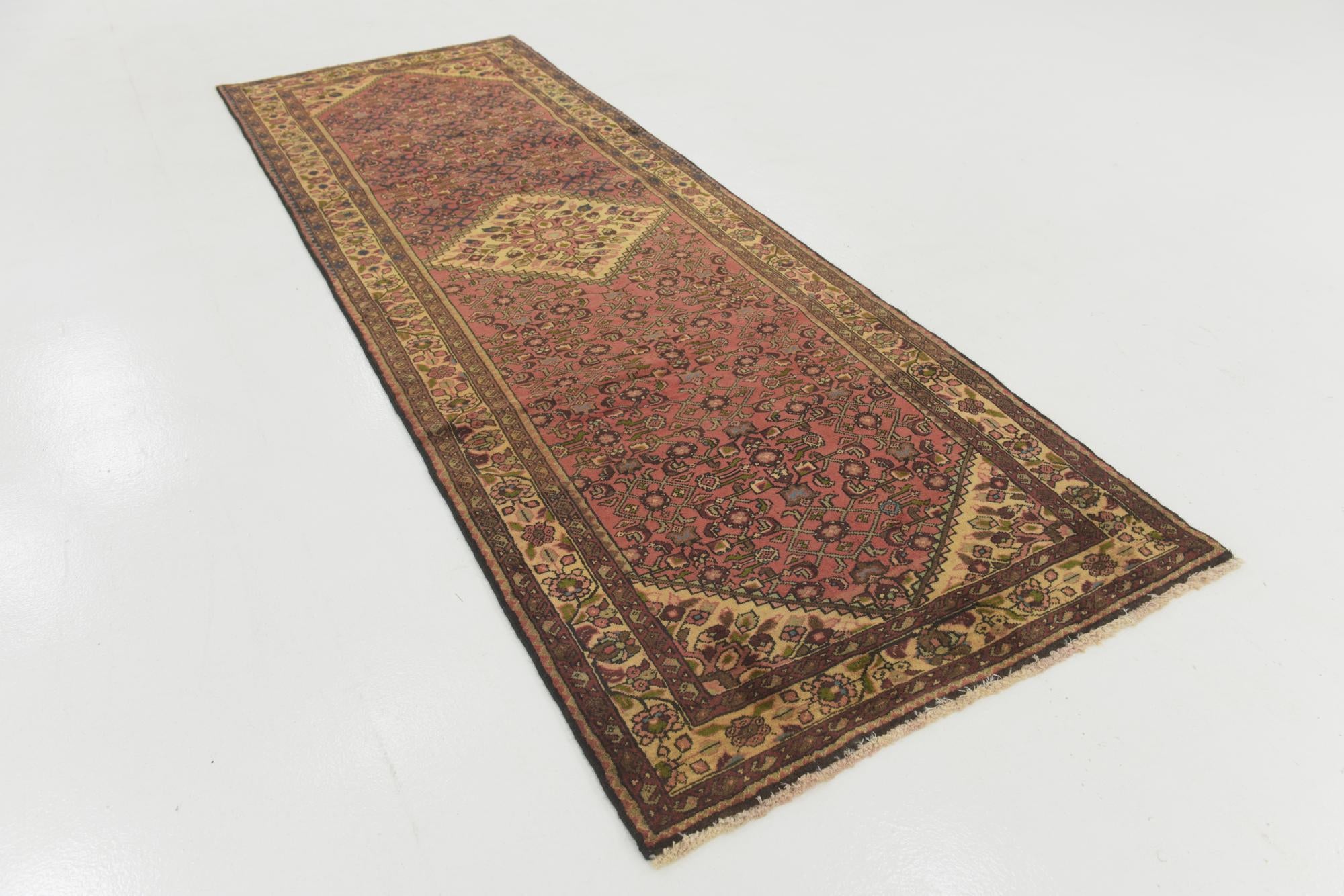 3' 7 x 10' 4 Hand Knotted Hossainabad Persian Wool Runner Rug