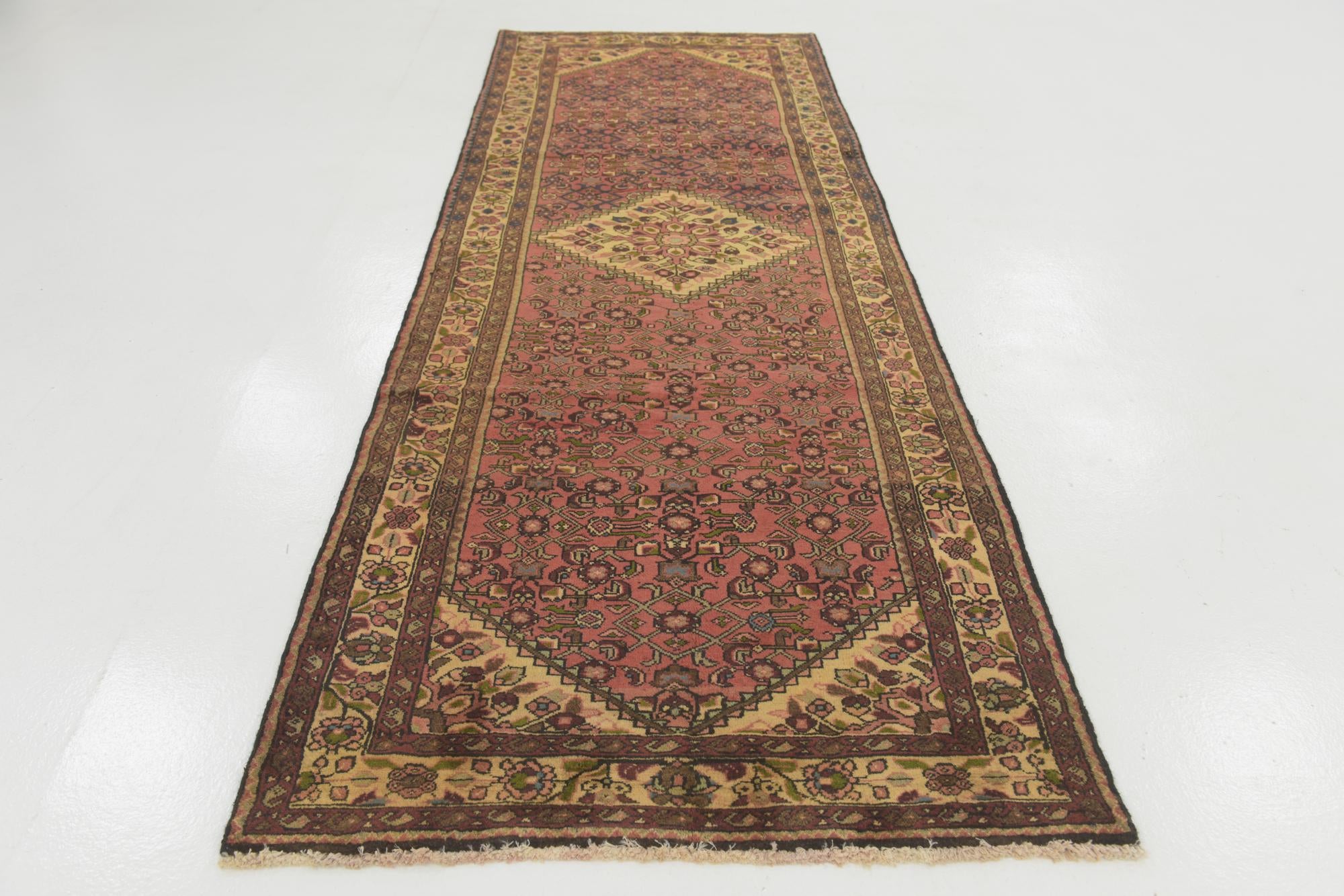3' 7 x 10' 4 Hand Knotted Hossainabad Persian Wool Runner Rug