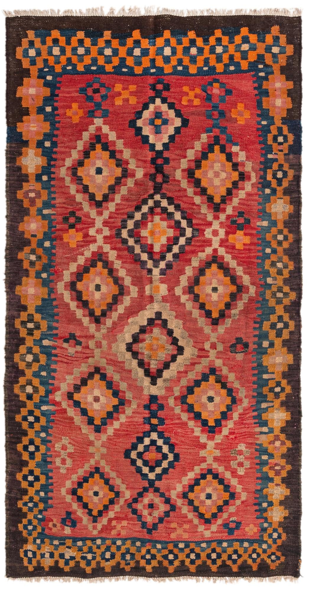 3' 9 x 7' 2 Hand Woven Kilim Fars Wool Runner Rug