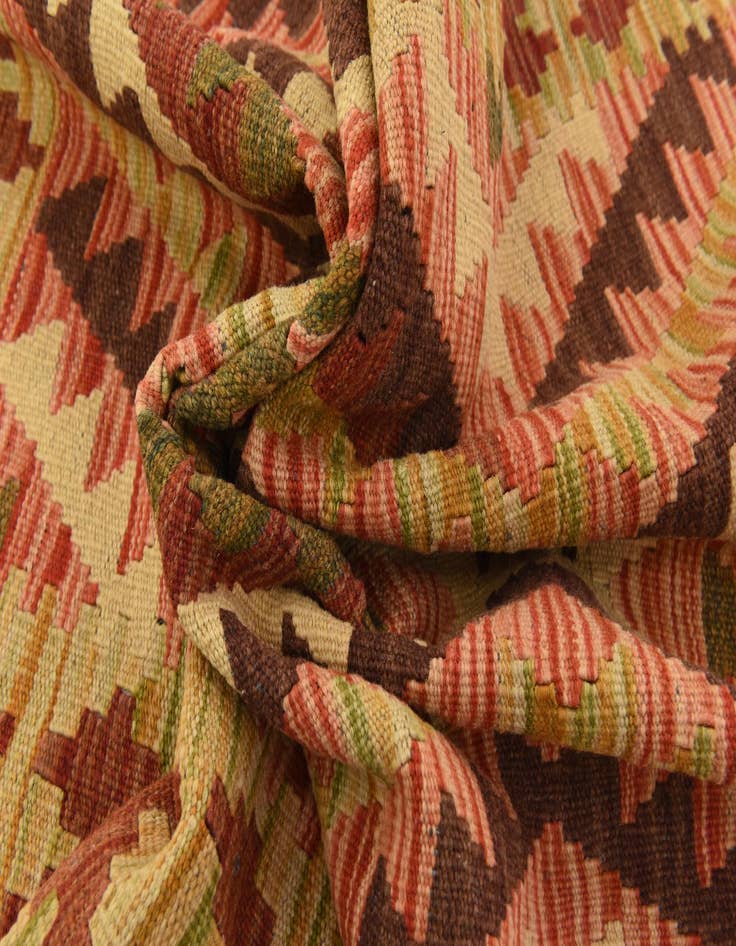 Detail image of 3' 2 x 6' 7 Hand Woven Kilim Maymana Wool Runner Rug