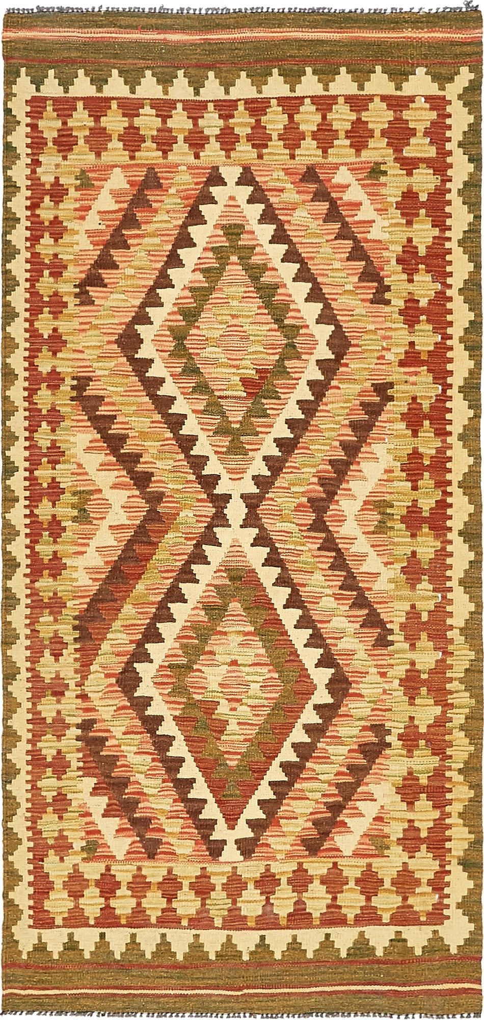 3' 2 x 6' 7 Hand Woven Kilim Maymana Wool Runner Rug