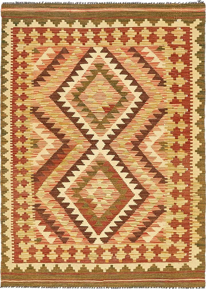 3' 2 x 6' 7 Hand Woven Kilim Maymana Wool Runner Rug