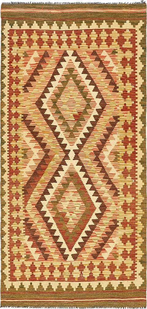 95cm x 200cm Hand Woven Kilim Maymana Wool Runner Rug