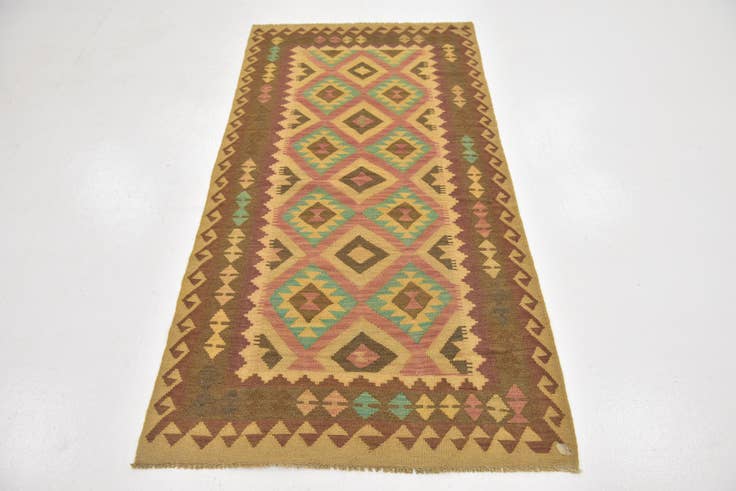 Detail image of 3' 4 x 6' 6 Hand Woven Kilim Maymana Wool Runner Rug