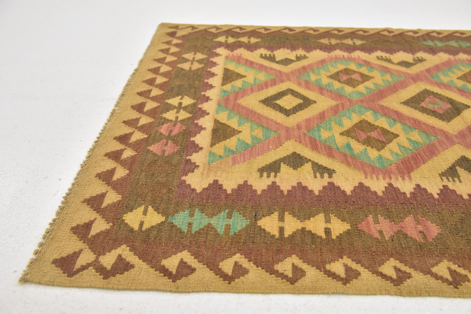 3' 4 x 6' 6 Hand Woven Kilim Maymana Wool Runner Rug