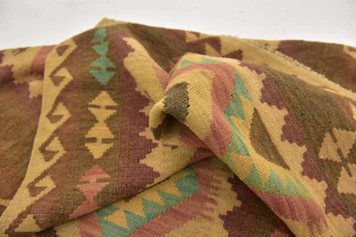 3' 4 x 6' 6 Hand Woven Kilim Maymana Wool Runner Rug