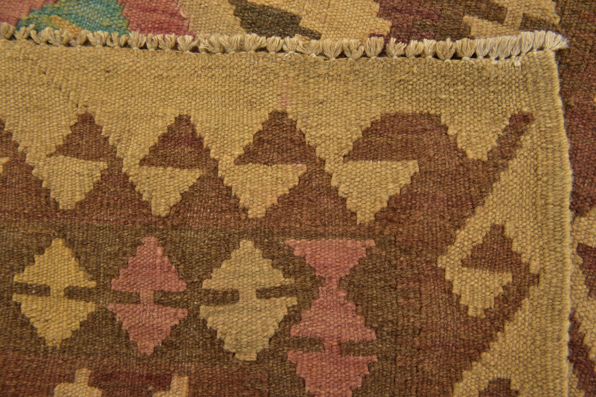 3' 4 x 6' 6 Hand Woven Kilim Maymana Wool Runner Rug