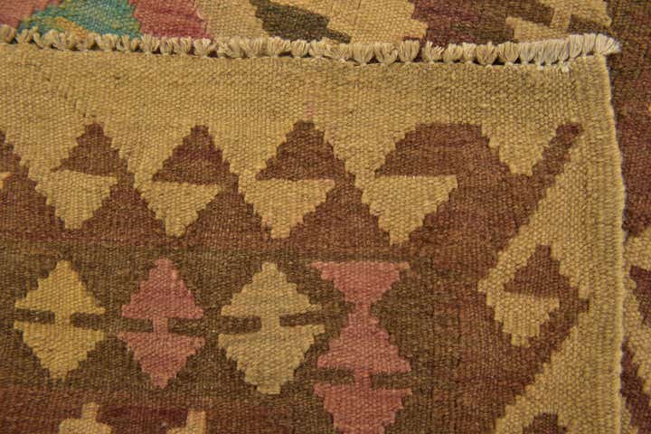 3' 4 x 6' 6 Hand Woven Kilim Maymana Wool Runner Rug