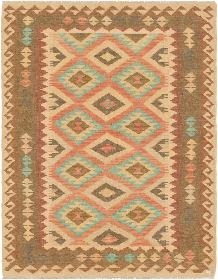 Detail image of 3' 4 x 6' 6 Hand Woven Kilim Maymana Wool Runner Rug