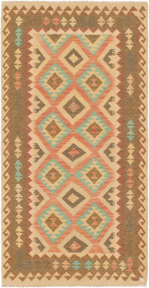 3' 4 x 6' 6 Hand Woven Kilim Maymana Wool Runner Rug
