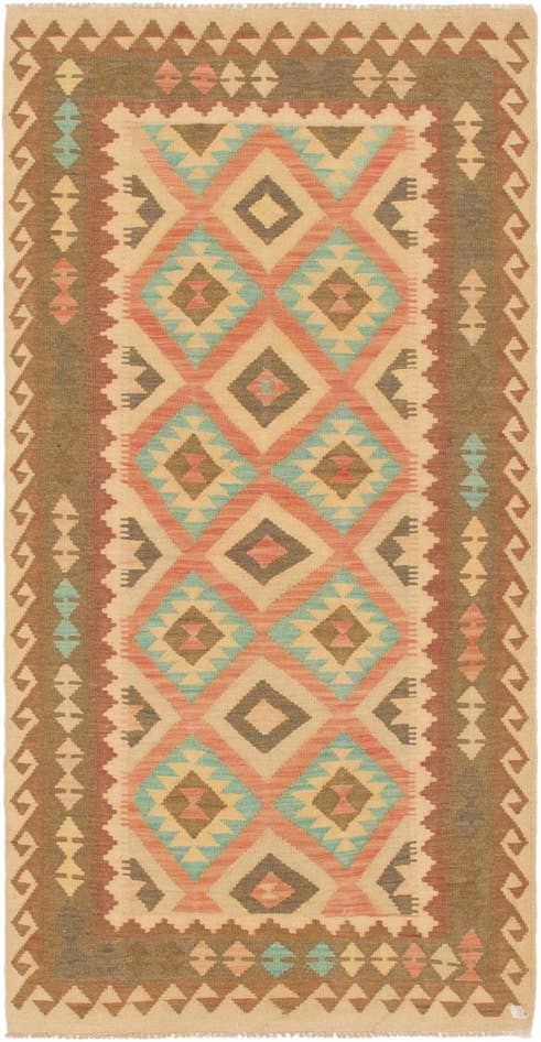 Detail image of 3' 4 x 6' 6 Hand Woven Kilim Maymana Wool Runner Rug