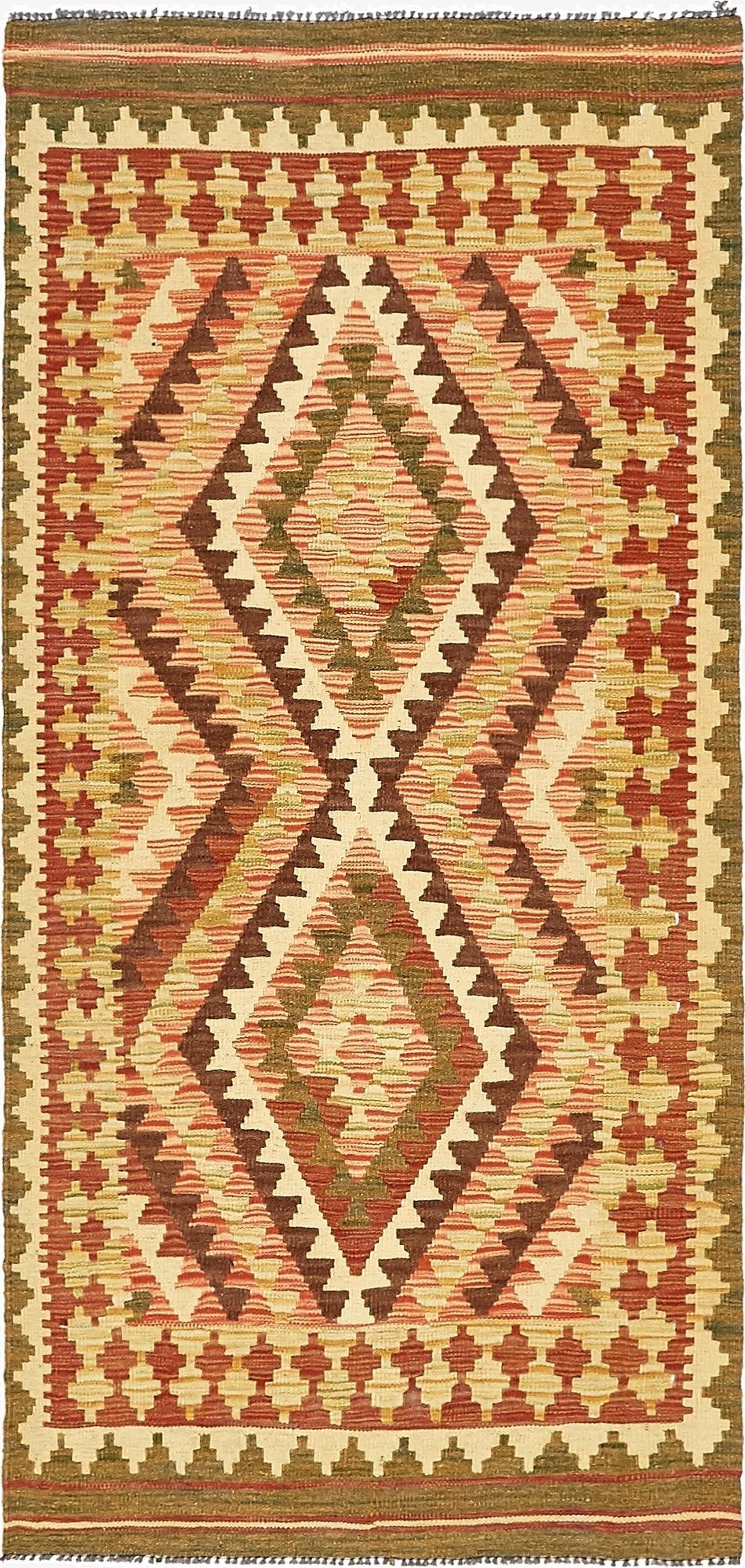 3' 2 x 6' 7  Hand Woven Kilim Maymana Wool Runner Rug