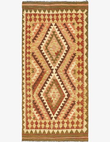 3' 2 x 6' 7 Hand Woven Kilim Maymana Wool Runner Rug