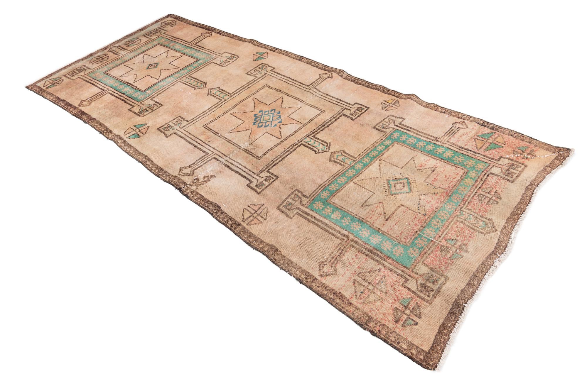 3' 8 x 8' 6 Hand Knotted Ultra Vintage Persian Wool Runner Rug