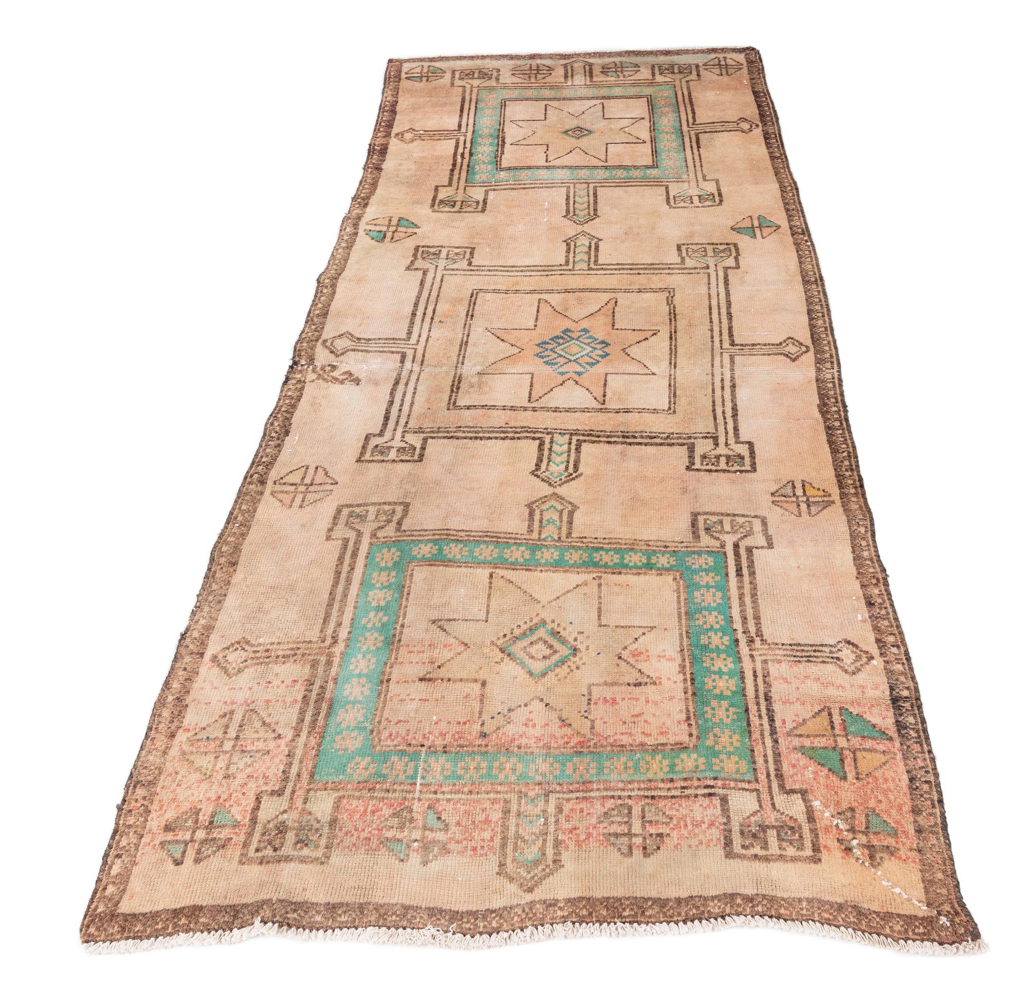 3' 8 x 8' 6 Hand Knotted Ultra Vintage Persian Wool Runner Rug