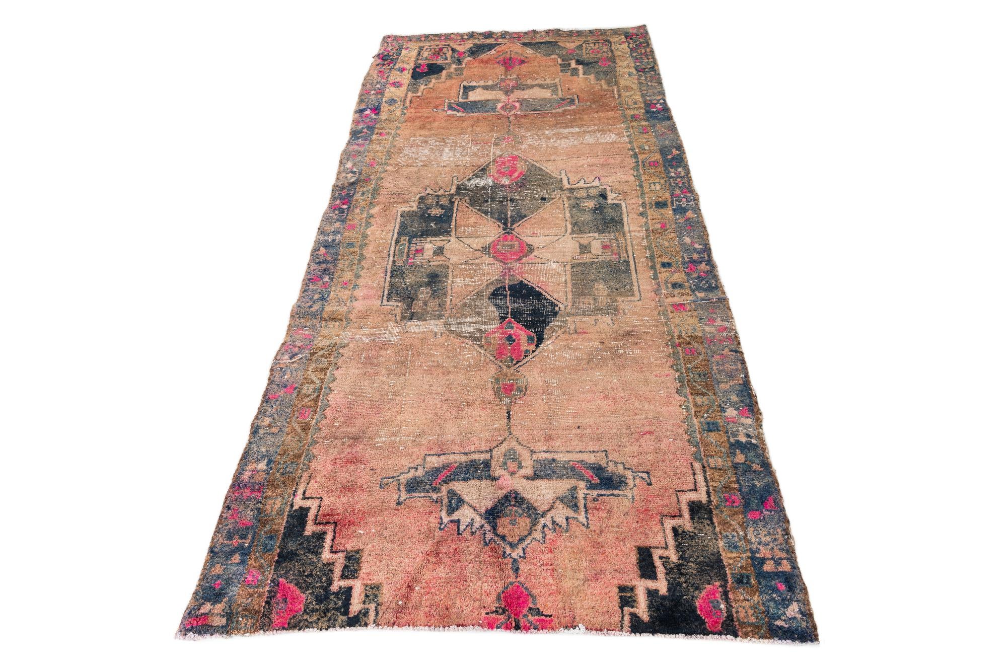 4' 4 x 9' 9 Hand Knotted Ultra Vintage Persian Wool Runner Rug
