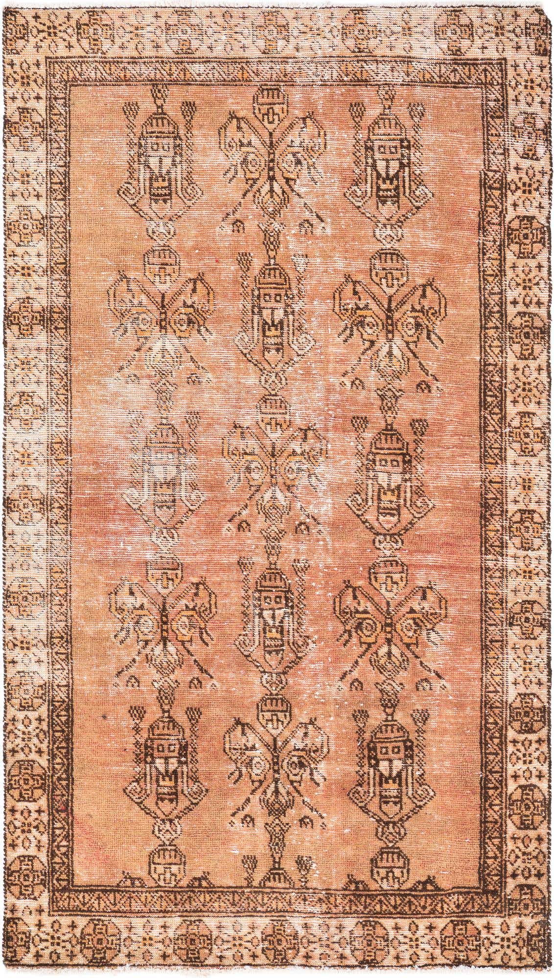3' 8 x 6' 5 Hand Knotted Ultra Vintage Persian Wool Runner Rug