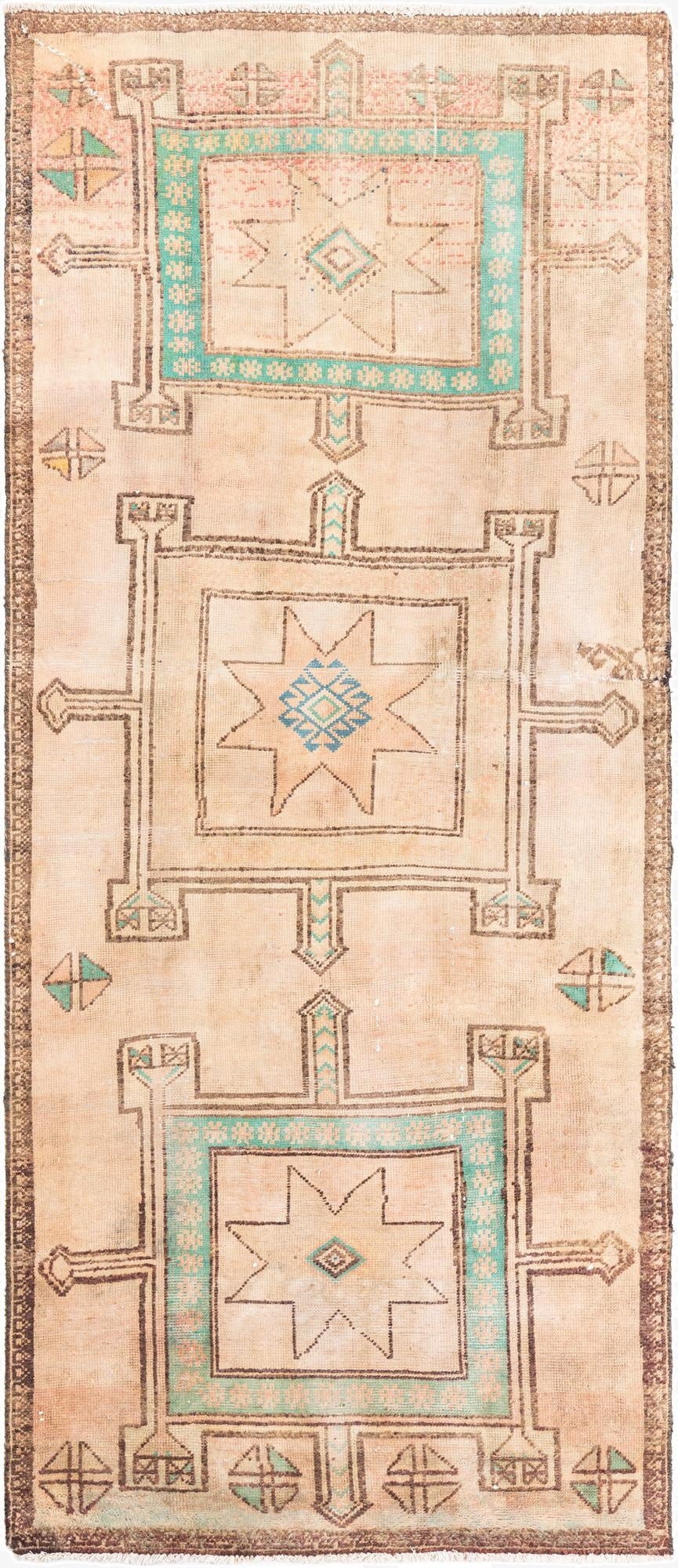 3' 8 x 8' 6  Hand Knotted Ultra Vintage Persian Wool Runner Rug